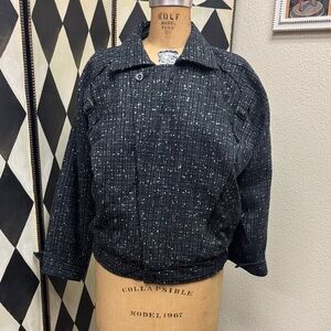 80s tweed cropped baggy bomber jacket